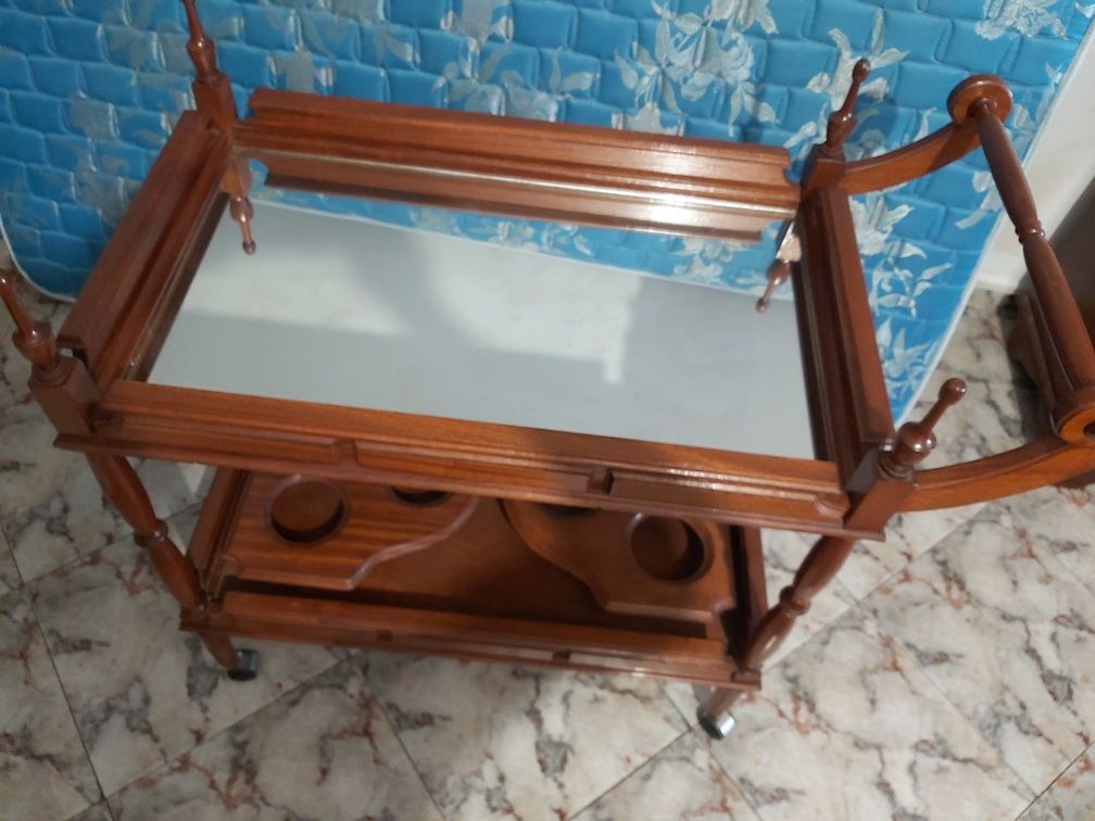 Bar móvel carrinho com mesa espelho