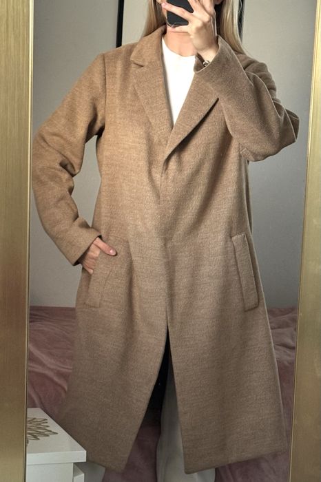 Brązowy płaszcz z wiskozy wiskoza 44 wool blend H&M premium klapy