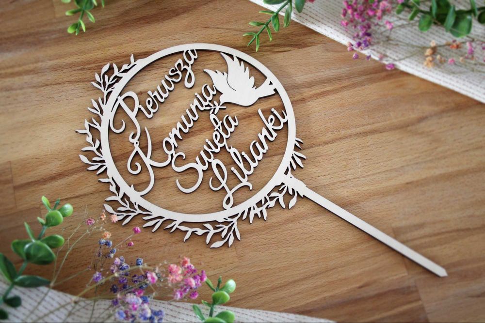 Komunijny Topper na Tort Pierwsza Komubia Święta + imię