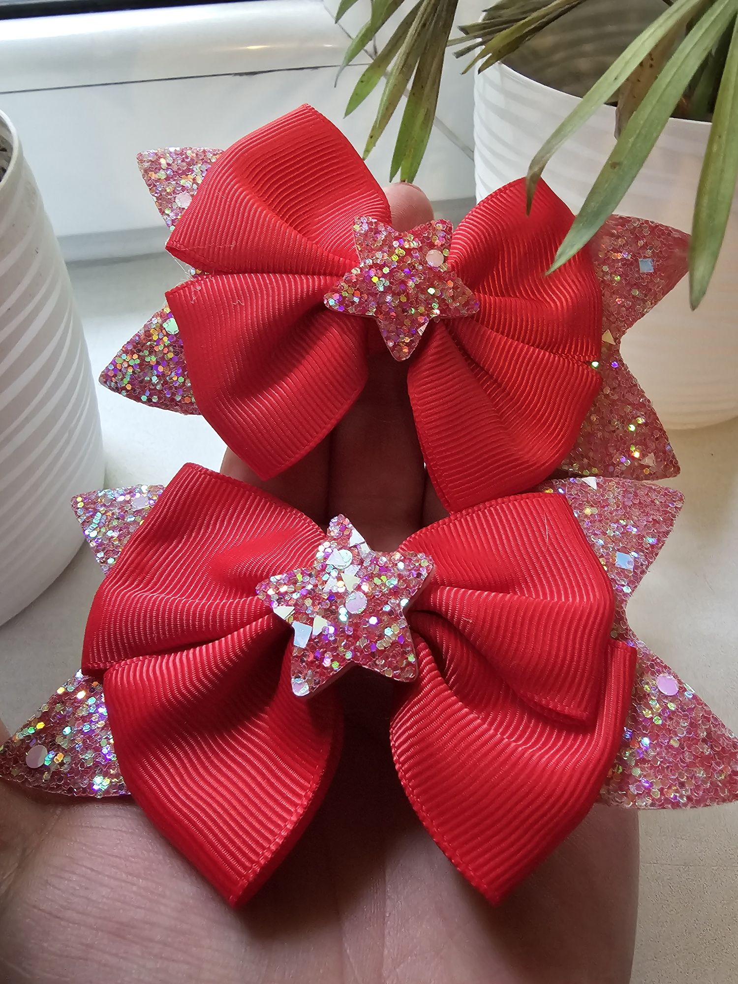 2szt spinki do włosów kokardki czerwone handmade