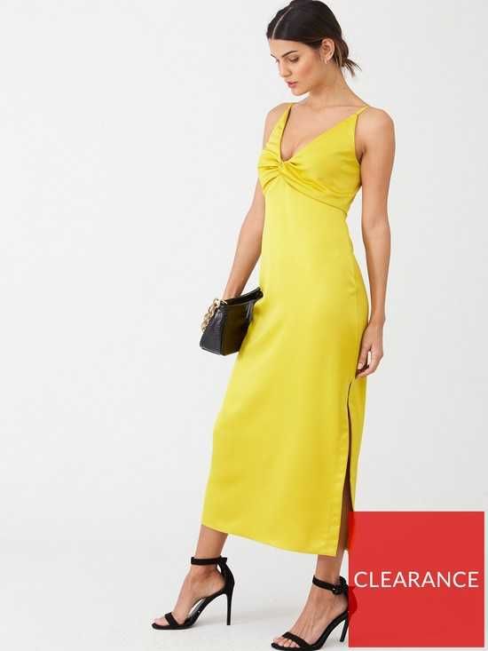 V by Very nowa satynowa żółta limonkowa długa suknia 40