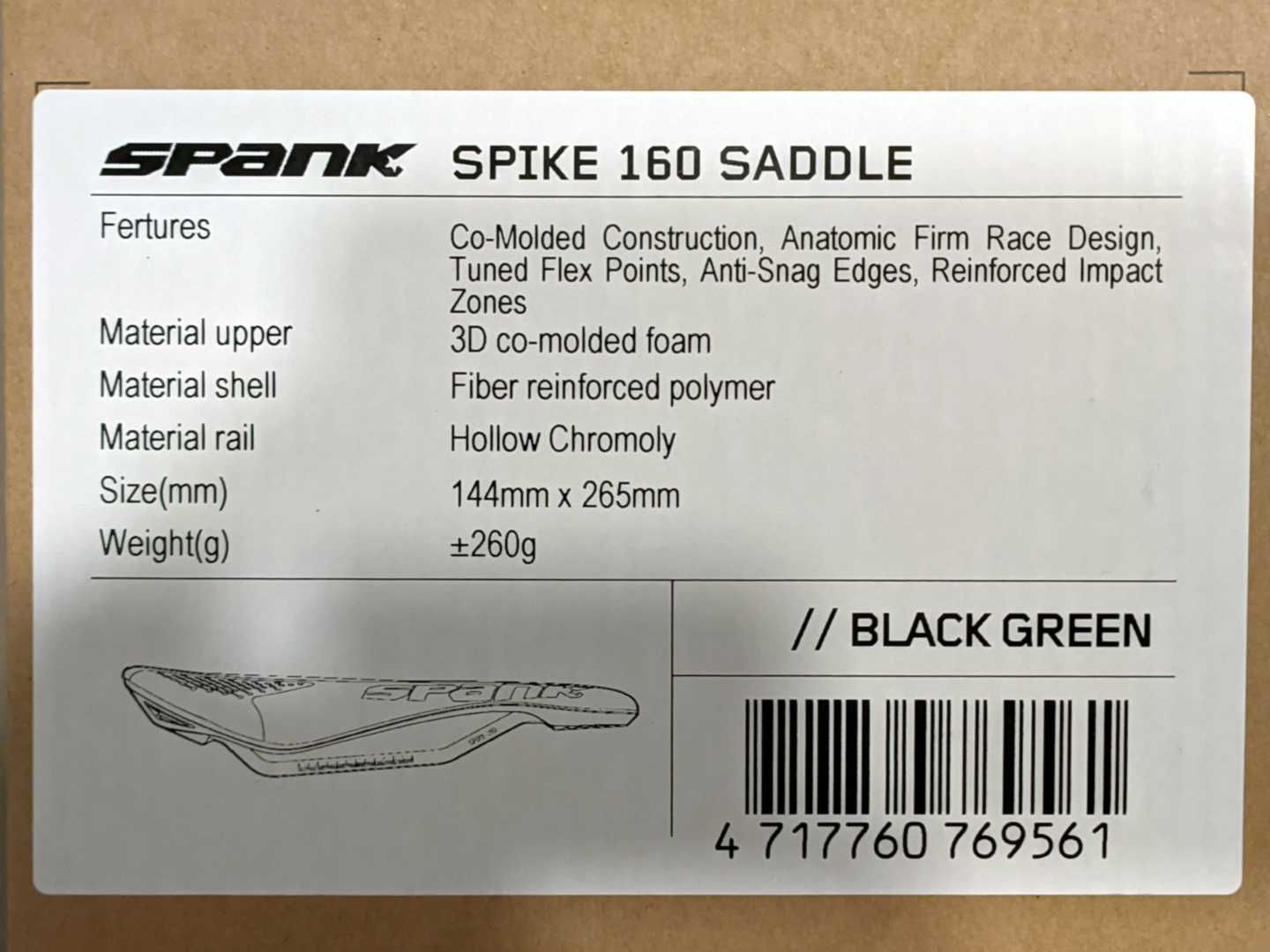 Siodełko downhill/freeride Spank Spike 160 czarno-zielone, nowe