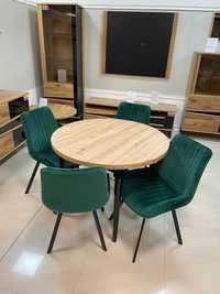 (958) Stół okrągły rozkładany + 4 krzesła, nowe 1190 zł