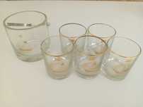 Conjunto de 5 copos de whiskey antigos e balde de gelo