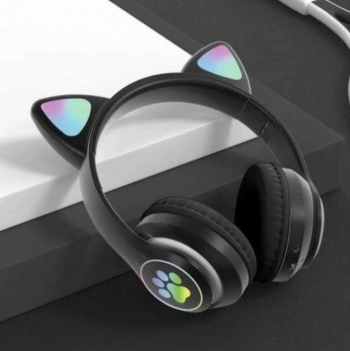 Бездротові навушники Cat VZV 23M з котячими вушками та RGB, чорні,Топ)