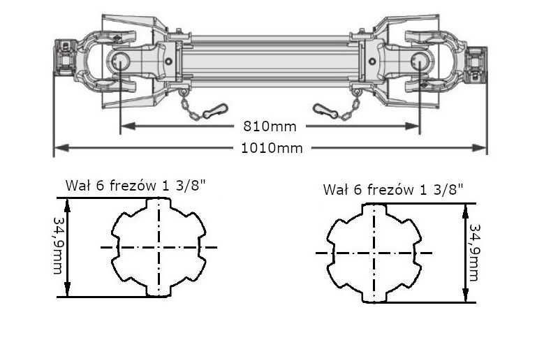 Wał przegubowy trójkąt 34.9x106.3, 1010mm, 1240Nm