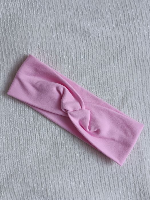 Opaska na głowę z bawełny na jesień przeplatana - różowa