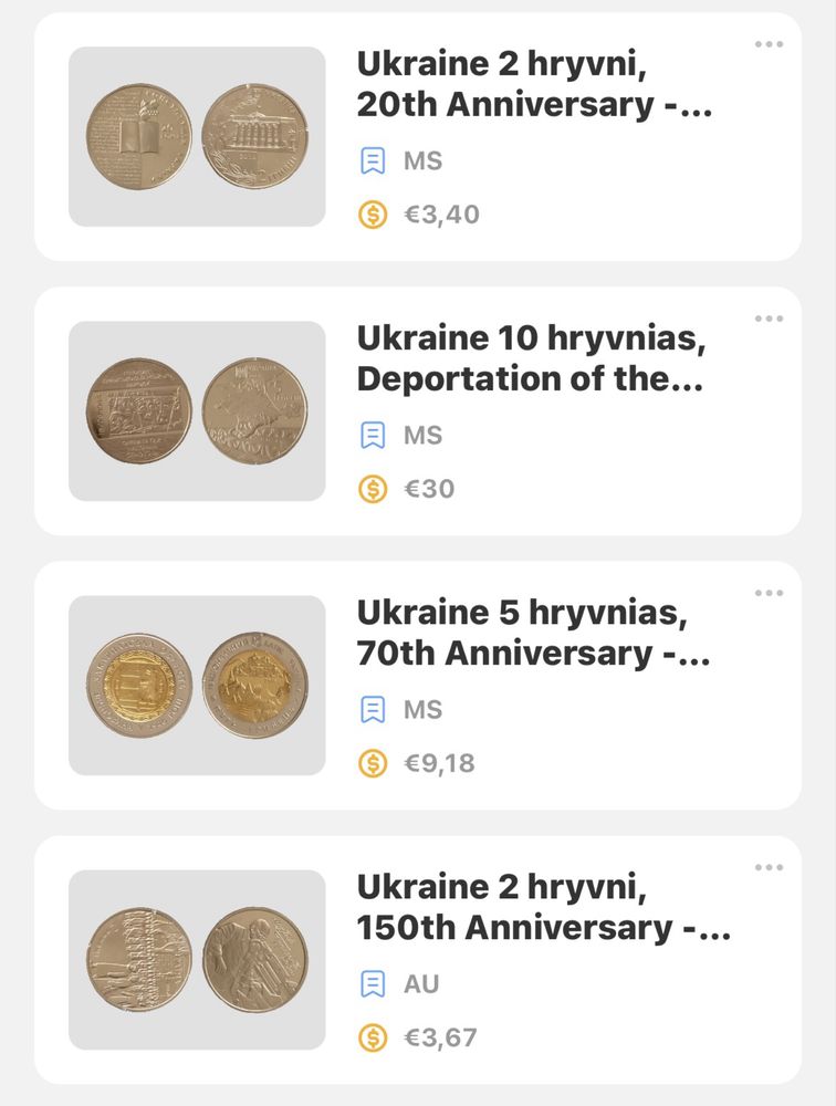 Продам Украинские монеты и не только