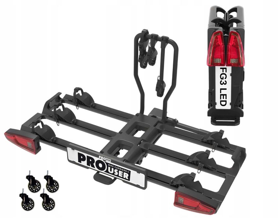 Bagażnik platforma na 3 rowery PRO-USER FG3 BLACK LED | Nowość 2025