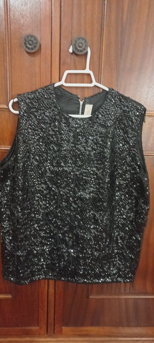 Top preto lantejoulas Vintage