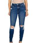 Granatowe jeansy rurki z przetarciami i efektem sprania XS 34 Denim Co