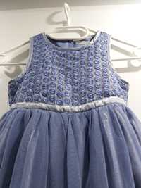 Piękna sukienka niebiesko - srebrna - błyszcząca 122 cm. NOWA