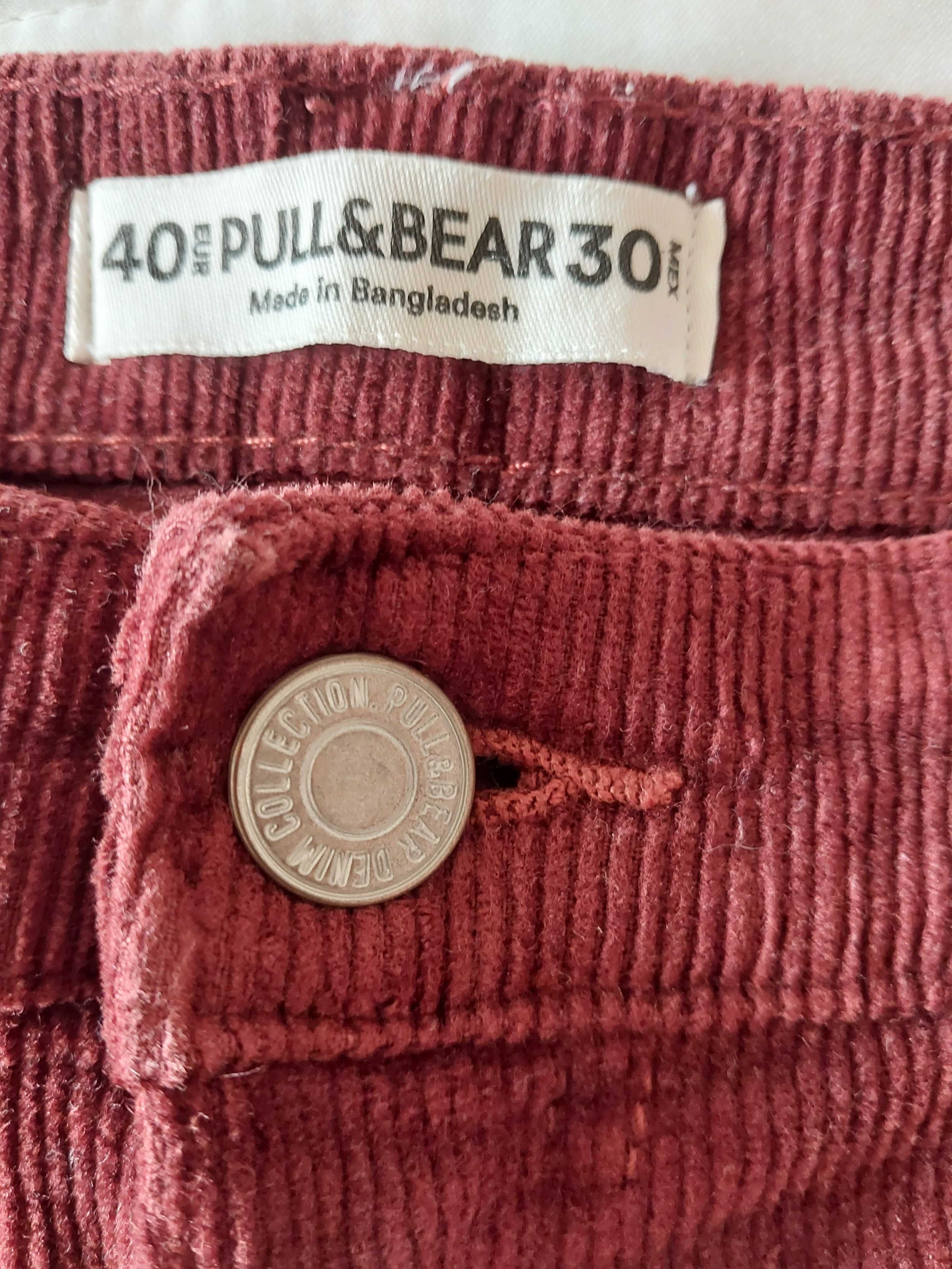 Spodnie sztruksy Pull & Bear rozmiar 40 bordowe
