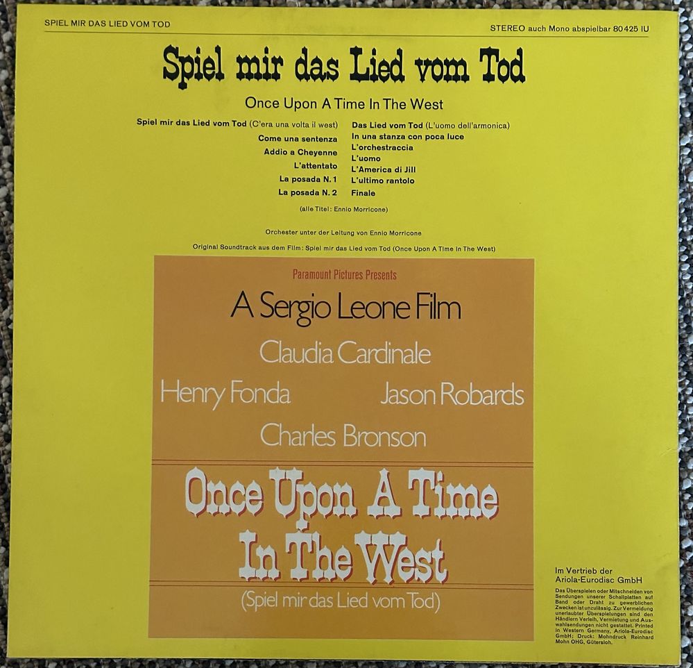 Winyl soundtrack „Pewnego razu na Dzikim Zachodzie” VG+, GER 78