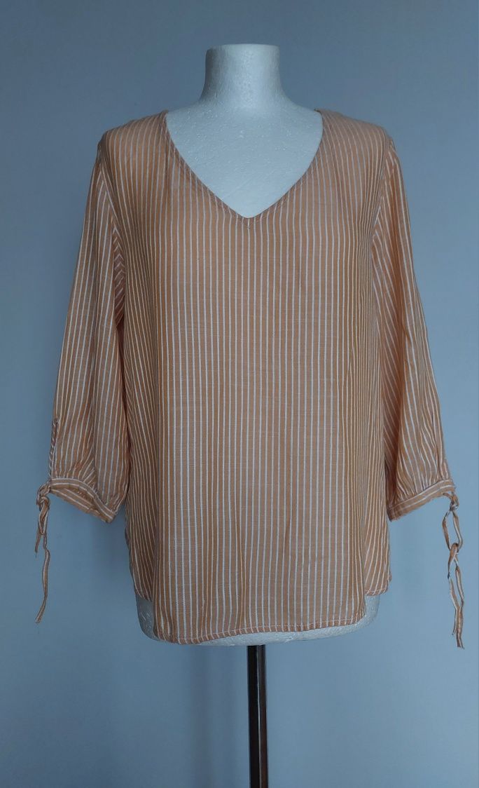 Bluzka bawełniana H&M paski biała pomarańczowa morelowa S/8/36 M przew