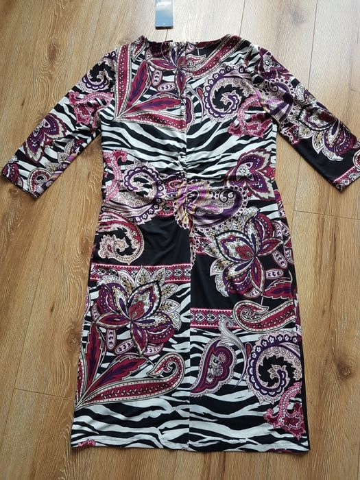 42 XL 40 L Select ! Hermann Lange sukienka kopertowa z wzorem koktajlo