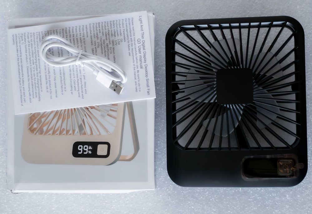 USB вентилятор з акумулятором, 5 швидкостей, цифровий LED-дисплей