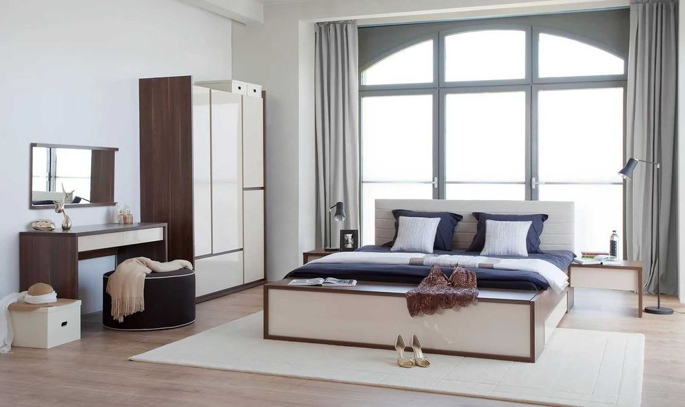 Łóżko Vox z serii Inbox ze skrzynią na pościel + 2 x szafka nocna