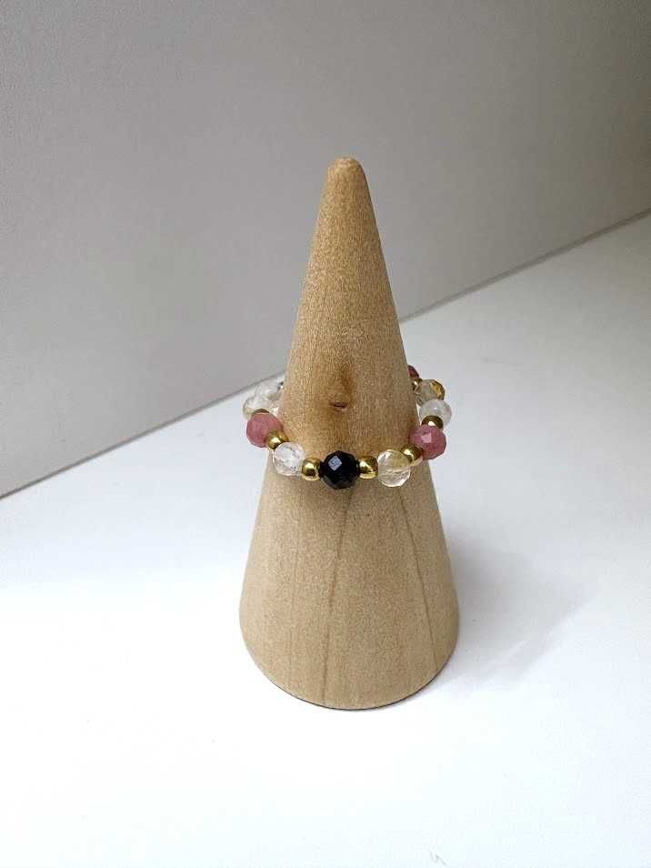 Pierścionek handmade z cytrynem i różowym awenturynem