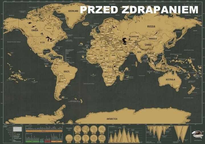 NOWA!!! Mapa Świata  Zdrapka  42,5x30cm