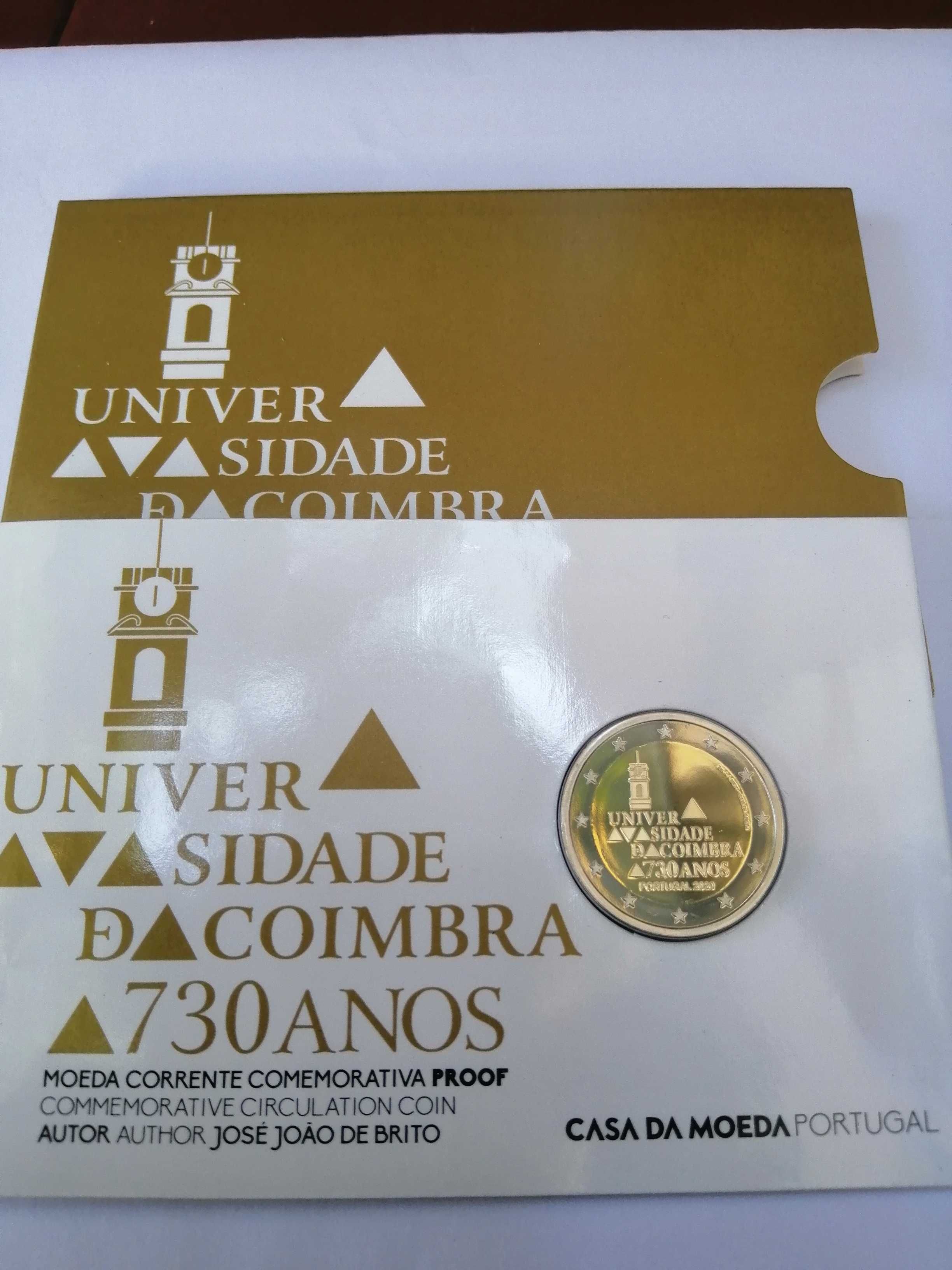 Moedas de 2 euros. Bnc, e Prof, dos 730 anos Univ. Coimbra.