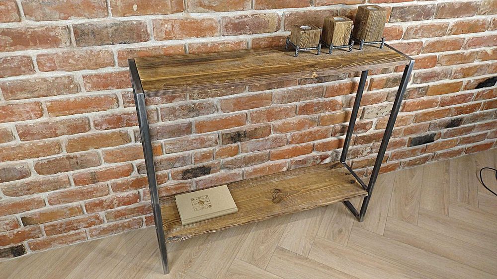 Konsola i stojak na wino loft – stare drewno i stal, transport gratis