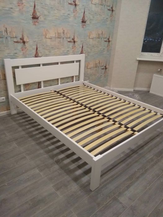 Кровать из Ольхи ГОНКОНГ в БЕЛОМ ЦВЕТЕ с учетом МАТРАСА 160*200мм