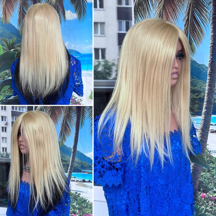 Натуральная накладка полная система шёлк кожа блонд волосы 50см 110 гр