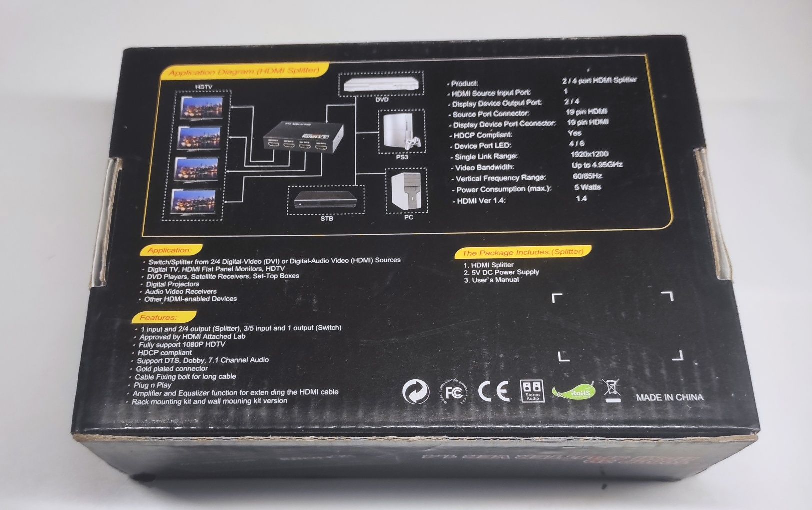 Спліттер 2port HDMI (1гн. HDMI-2гн. HDMI), 1.3V, DC-5V