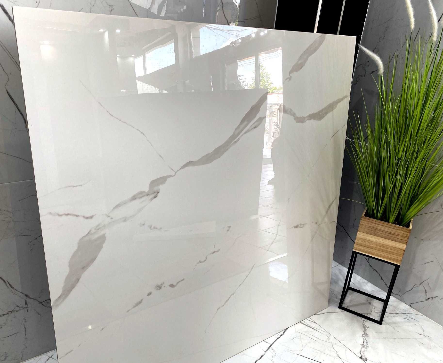 Duże białe płyty polerowane BIAŁY MARMUR gres 120x120 WYSOKI POŁYSK
