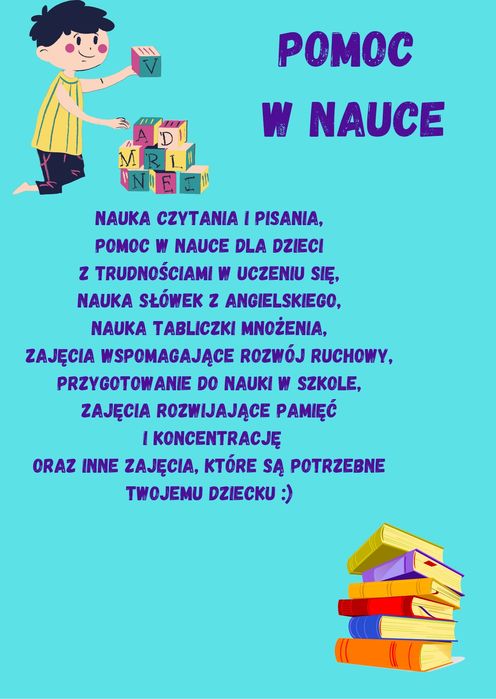 Korepetycje pomoc w nauce pedagog nauka czytania pisania także wakacje