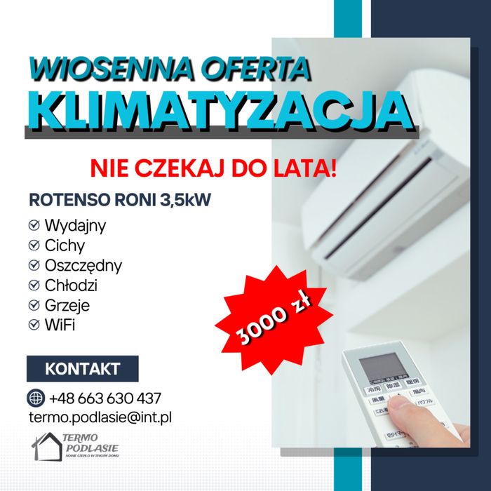 Klimatyaacja Rotenso Roni 3.5 kw z montazem
