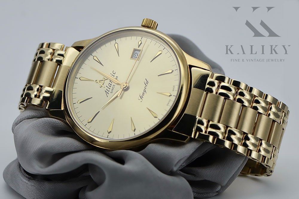Złoty zegarek Atlantic 14k 585 z bransoletą męski mw003y&mbw006yo Wr