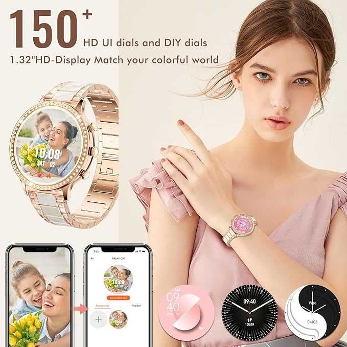 ZKCREATION Smartwatch damski z funkcją telefonu, snu i pulsometrem