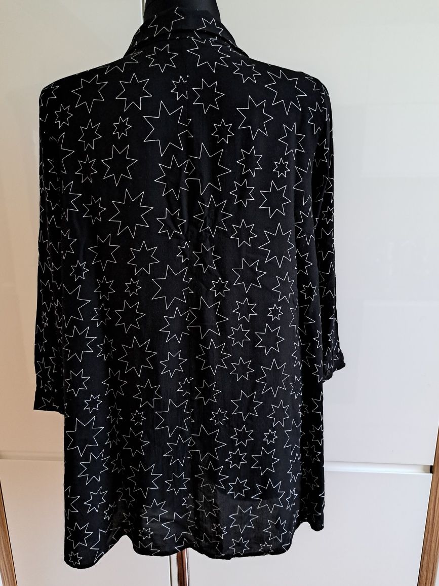 Zara woman  czarna bluzka koszulowa w gwiazdki wiskoza