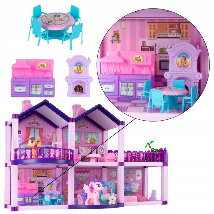 Domek Dla Lalek Kucyków Villa Koniki Pies Mebelki Kucyki Dla Dzieci