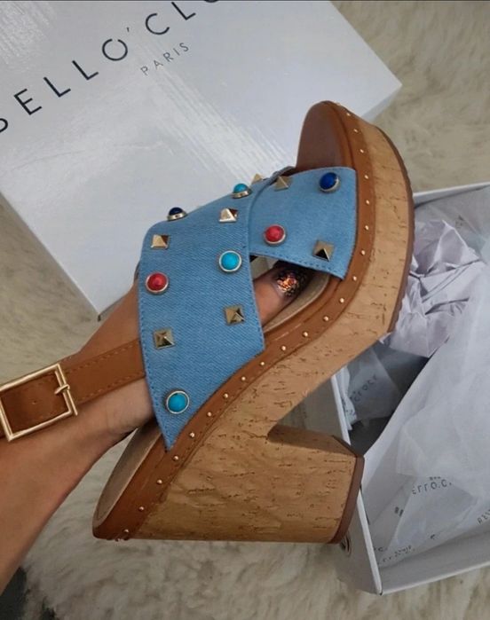 Sandały na słupku obcasie rozmiar 36 damskie jeansowe