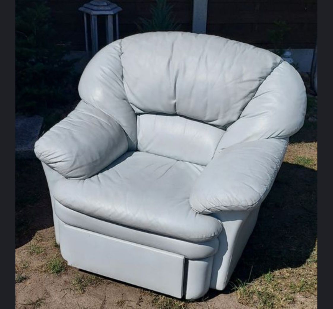 Zestaw skóra naturalna fotel i sofa rozkladana