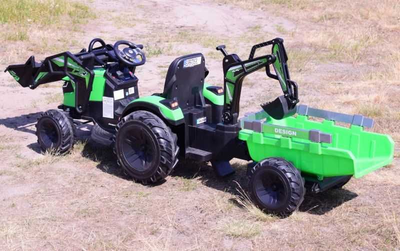 MEGA TRAKTOR z ładowarką, koparką, przyczepą 24 V SUPER-MOC OLBRZYMI