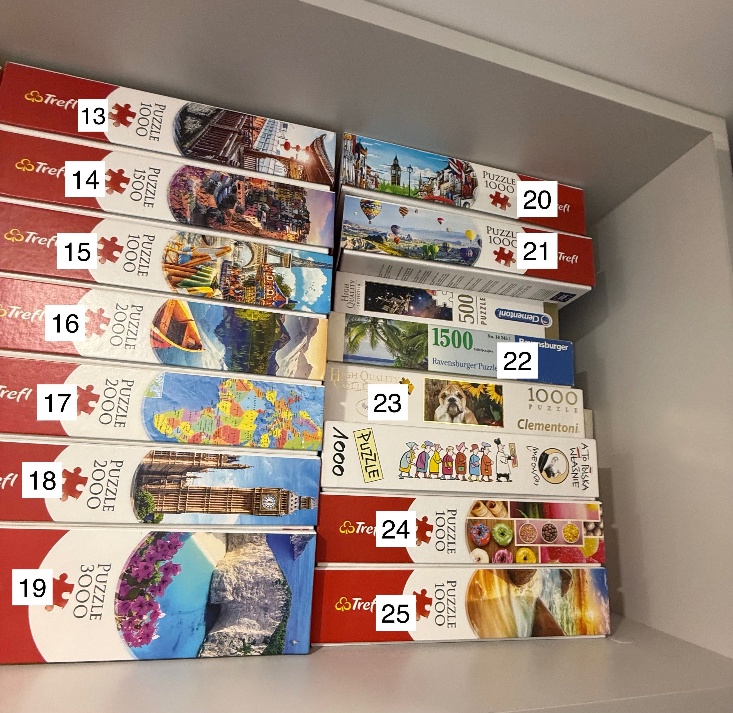 Puzzle 1000 elementów - różne wzory, ułożone raz - kompletne