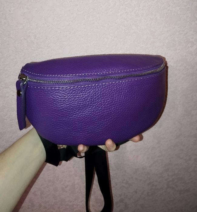 Італійська міні сумка з натуральної шкіри Vera Pelle,фіолетова,яскрава