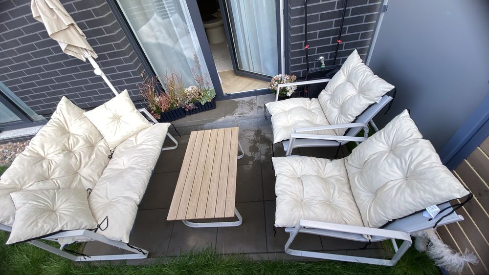 Zestaw mebli balkonowo-ogrodowych + poduszki