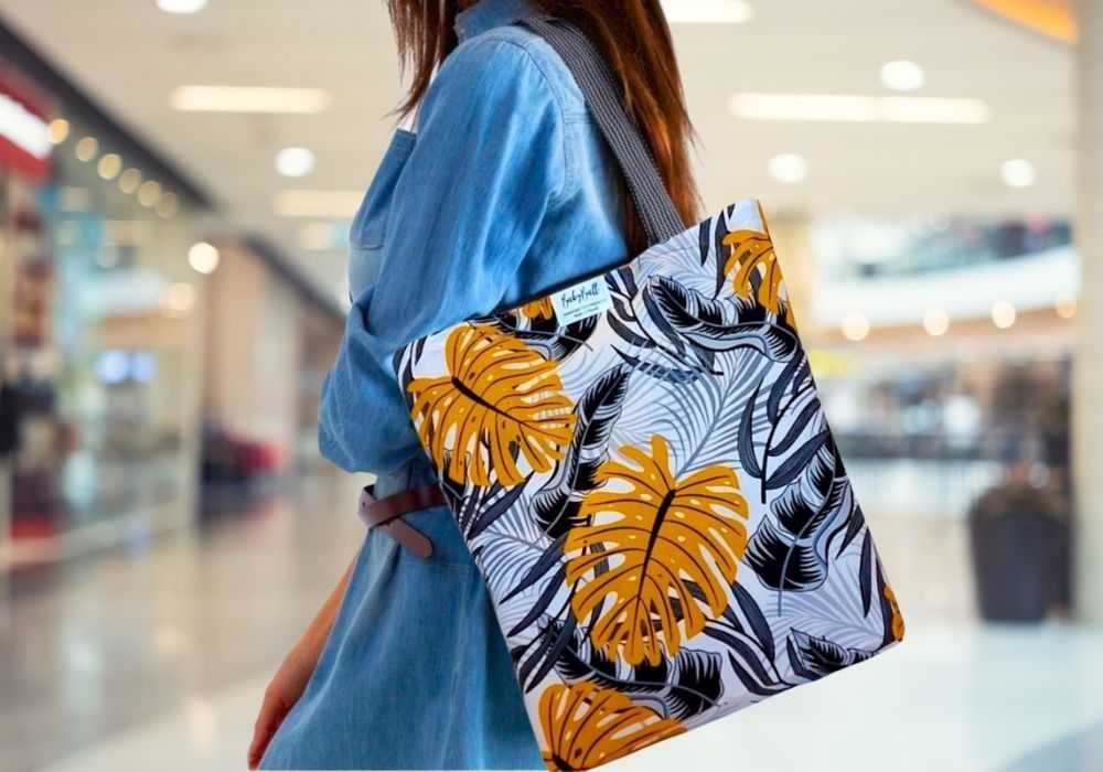 Torba na zakupy Bawełniana "Brązowa Monstera" – EKO Shopperka na Ramię