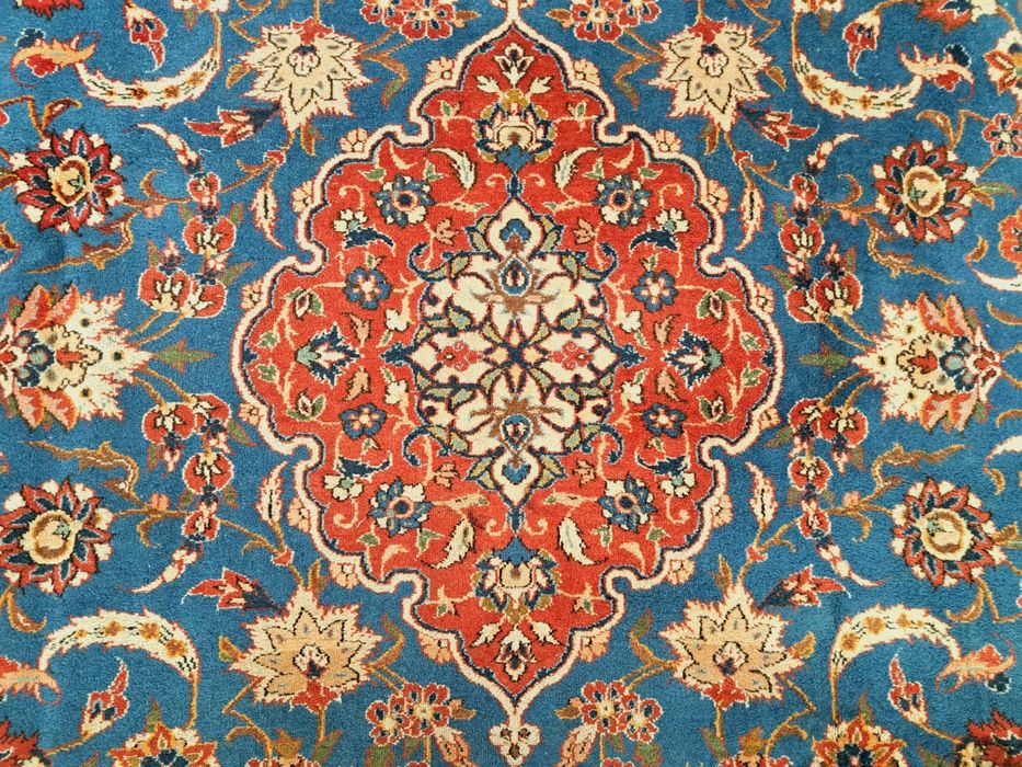 Antyczny perski ręcznie tkany wełniany dywan Isfahan 210x285cm