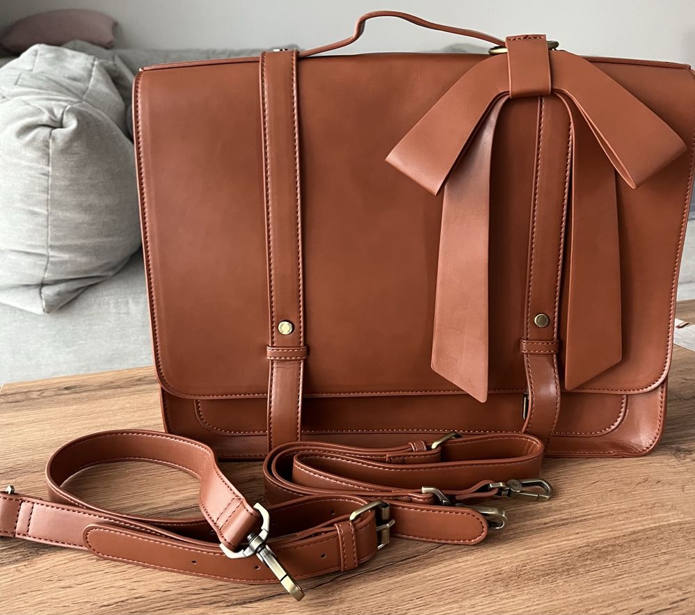 Torba  Ecosusi na ramię Vintage, torba na laptopa do 14 cali z kokardą