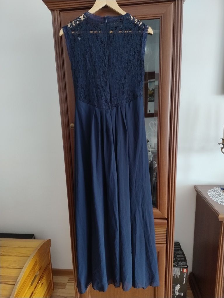 Sukienka wesele granatowa długa elegancka rozciągliwa XL/42