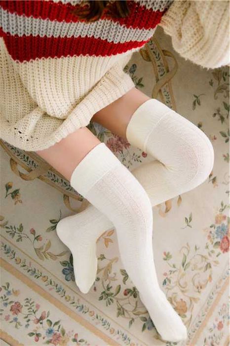 Панчохи текстурні білі гольфи бавовняні чорні зимові заколінки