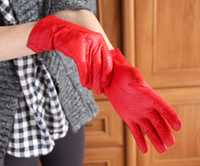 Rękawiczki skórzane czerwone rozmiar S