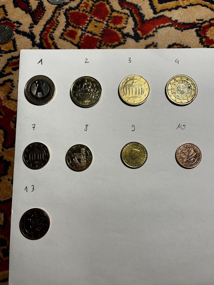 12 monet Euro/Euro Cent z 2002r + 1 moneta 10 Euro Cent z 2000r