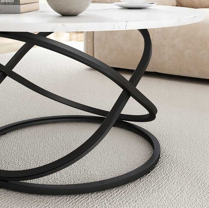 STOLIK kawowy LOFT Ława, stół do salonu, biały marmur 80 cm, okrągły